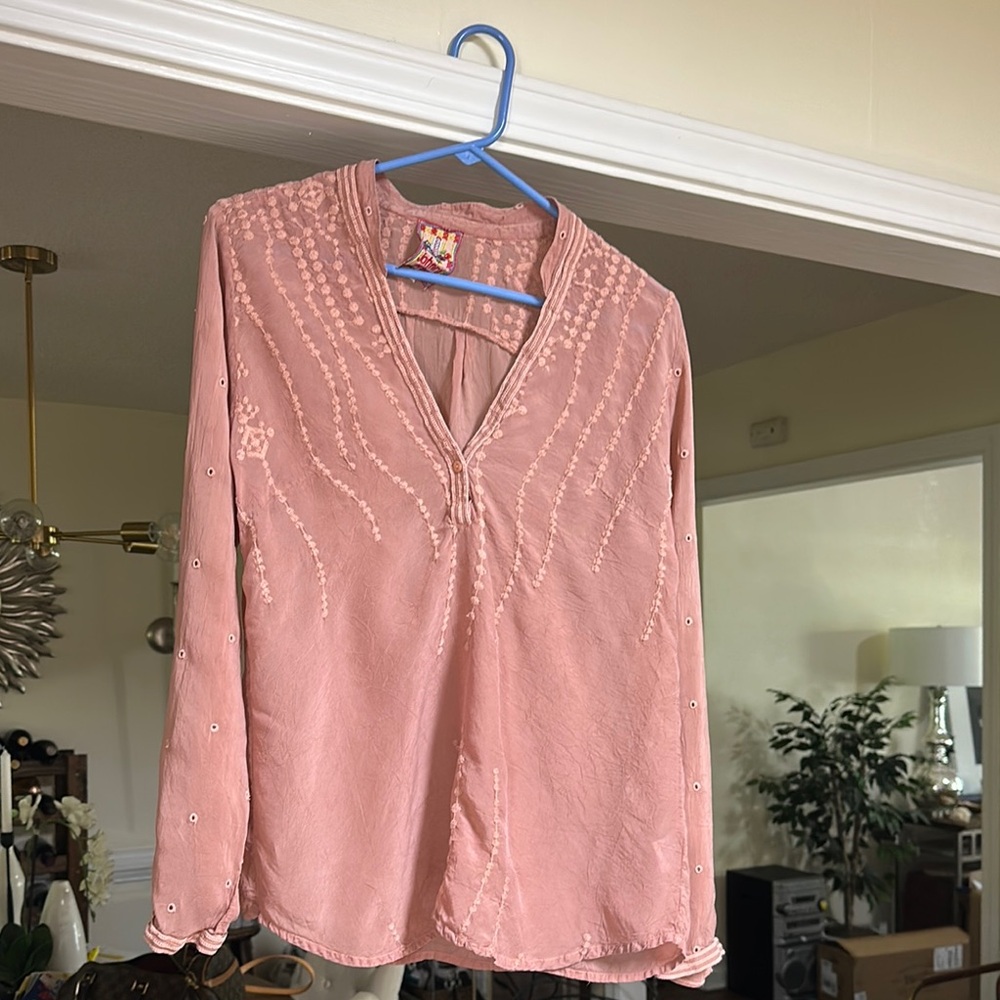 Johnny Was Blush Embroidered Blouse